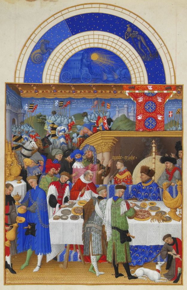 A festive feast representing January in the Très Riches Heures of John, duke of Berry (fifteenth century)