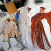 Fresco depicting January at Castello Buonconsiglio, Trento, Italy, c. 1405-1410.