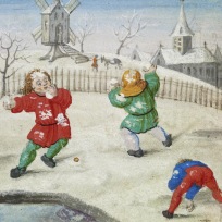 Snowball fight in Walters Art Museum, W42512R. Flemish, c. 1510.
