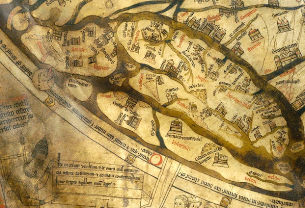 Britain on the Hereford Mappa Mundi (left).