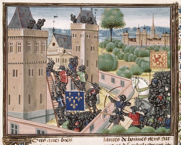 Capture of Wark Castle in British Library Royal 18 E i.