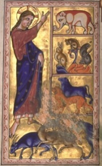 God Creating land animals in the Aberdeen Bestiary